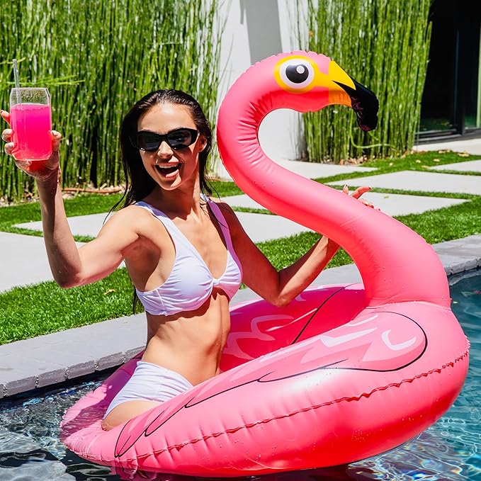 JAMBO Unicorn and Flamingo Pool Floats- 2 Pack with 2 Drink Holder Floats, Large Flamingo and Unicorn Tube Float, Adult & Teens, Inflatable Tanning Pool Toys, Tanning Pool Float, Tanning Float