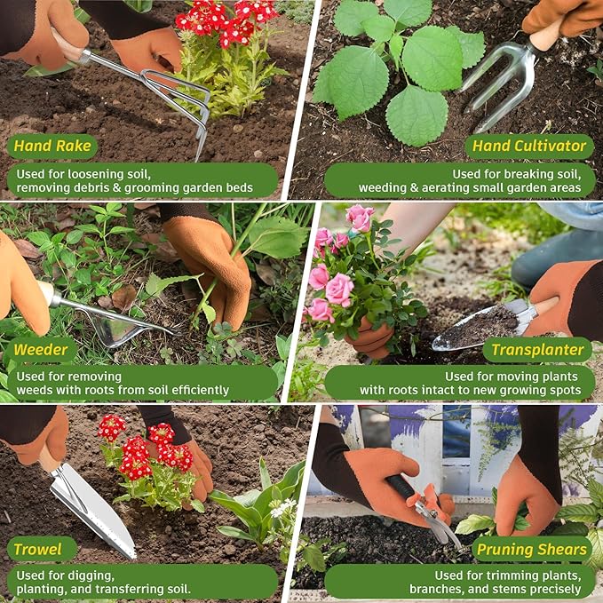 22Pcs Gardening Tools Set for Women Heavy Duty Garden Hand Tools Yard Work Tools Gardener Gifts Gardening Accessories with Tools Bag/Shovel/Mat/Plant Labels/Gloves