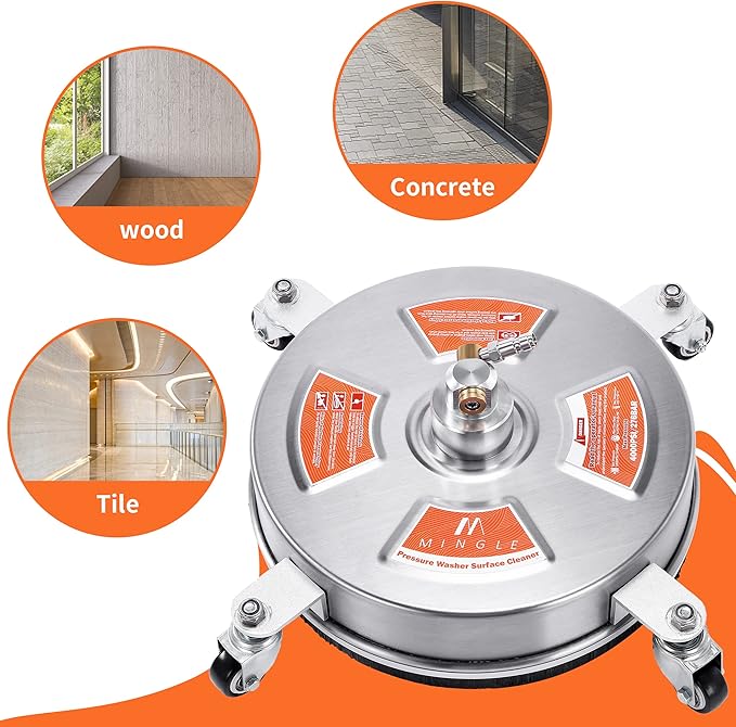M MINGLE 14'' Pressure Washer Surface Cleaner Attachment, Driveway Power Washer Accessory with 2 Extension Wand, 1/4" Quick Connect, 4000 PSI