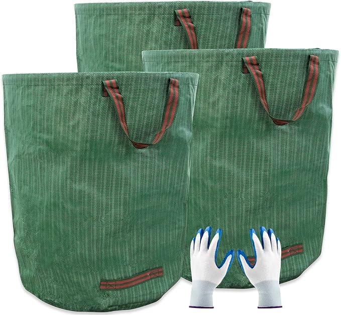 72 Gallons Garden Bag Collapsible Reuseable Heavy Duty Garden Waste Bags for Lawn Yard Leaf Trash Debris Garden bags with Gardening Gloves(3-Pack)