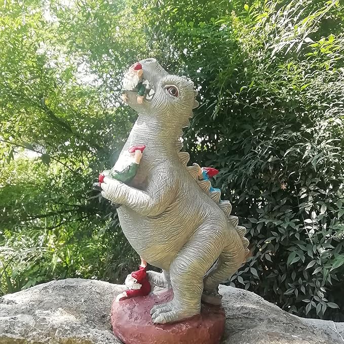 M.A.K Dinosaur Eating Gnomes Garden Decor, Art for Garden Decor, Outdoor Statue for Patio, Lawn, Yard Art Decoration, Housewarming Garden Gift