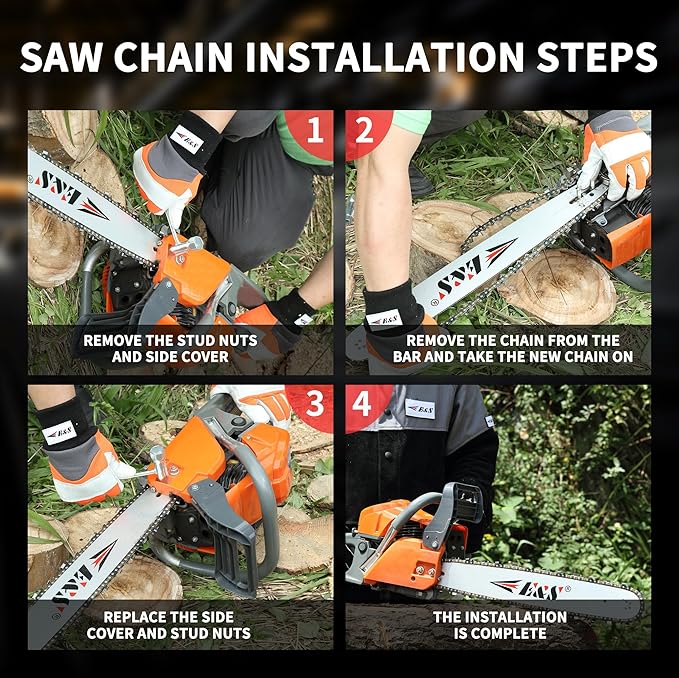 E & S 3 Pack 5 Inch Chainsaw Chain 0.30" Pitch .043" Gauge 28 Drive Links Semi-Chisel Chain Saw Chains for Husqvarna, Poulan, Craftsman, Greenworks and More Chainsaw Brands