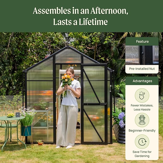 Vego Garden Junior Victorian Greenhouse 6.5 ft – Durable Aluminum Frame with Polycarbonate Panels – All-Season Greenhouse for Backyard or Patio