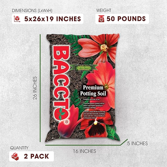 All Purpose Potting Soil with Perlite for Lawns, Gardens, and Raised Planting Beds with Reed Sedge, Peat, and Sand, 50 Pounds (2 Pack)