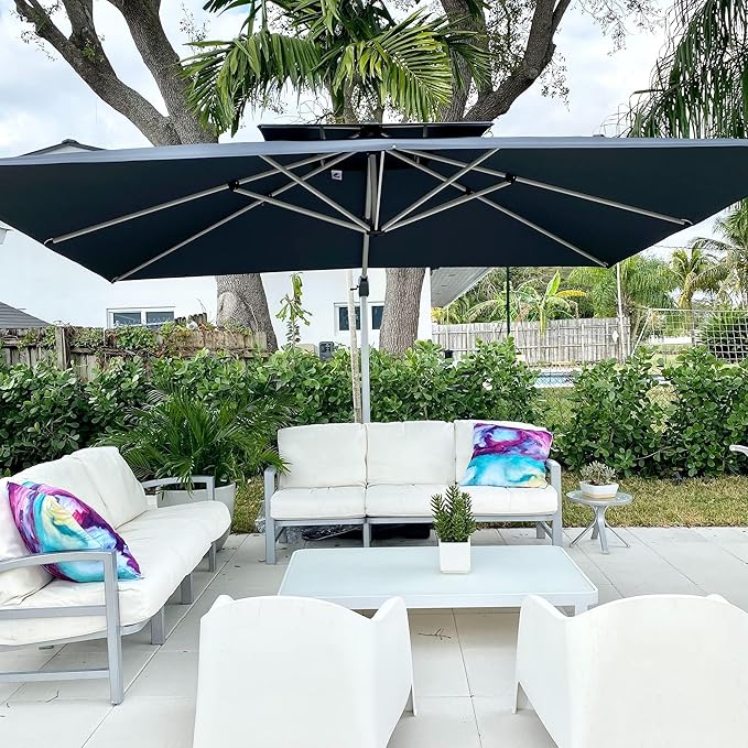 PURPLE LEAF 10 X 13 FT Cantilever Patio Umbrellas with Base Included, Large Square Offset Umbrella with 360° Rotation, Outdoor Aluminum Pool Umbrella for Pool Lawn Garden, Navy Blue