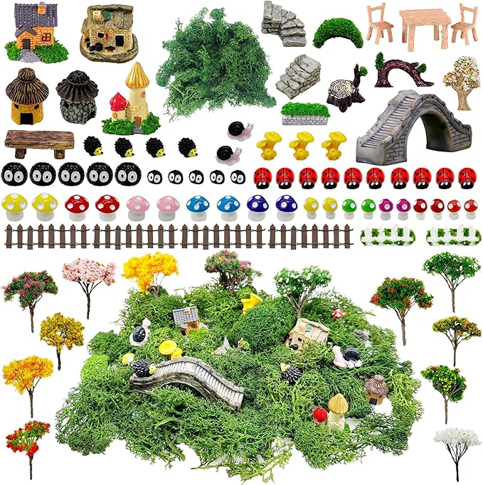 Cayway 83 PCS Fairy Garden Accessories Outdoor, Mixed Model Trees for DIY Craft Garden Decoration, SB-S571