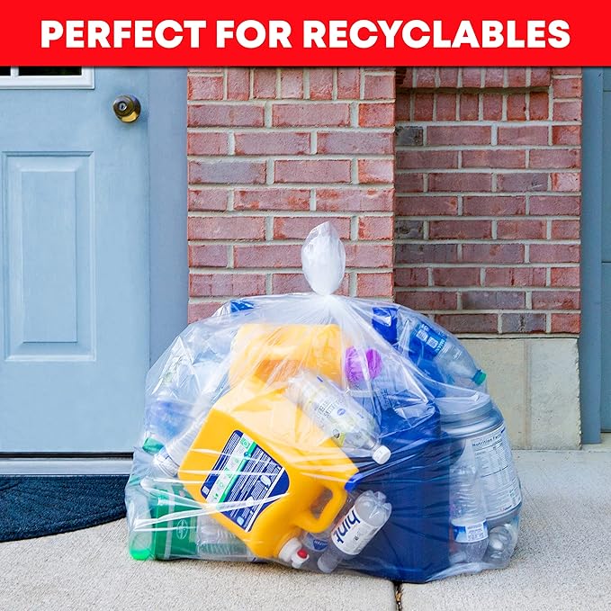 Tasker 95-100 Gallon Clear Trash Bags Heavy Duty | 25 Bags | Extra Large 96 Gallon Trash Bags Large Clear Can Liners, Large 90 Gal, 95 Gal, 96 Gal,100 Gallon Heavy Duty Trash Can Liners