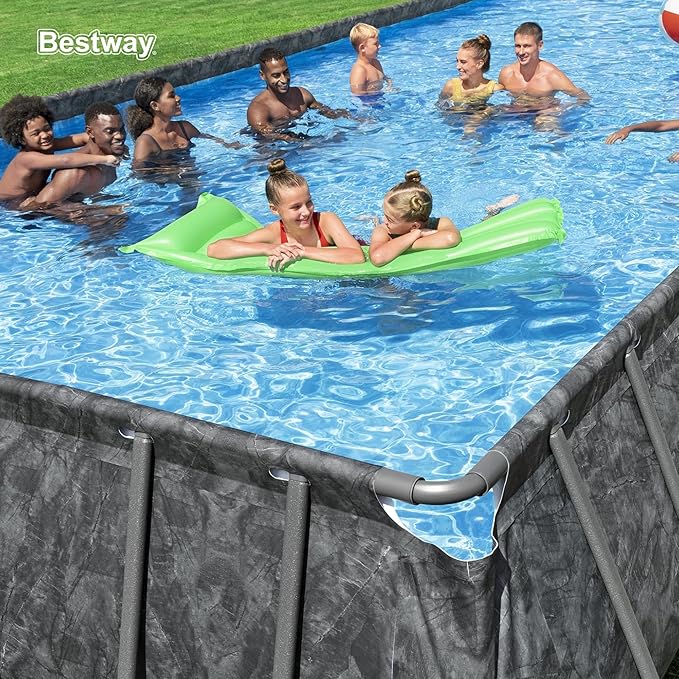Bestway APX 365 Rectangular Swimming Pool Above Ground Outdoor Backyard Framed Pool Set with Sand Filter Pump, Ladder, and Cover, 31'4" x 16' x 52"