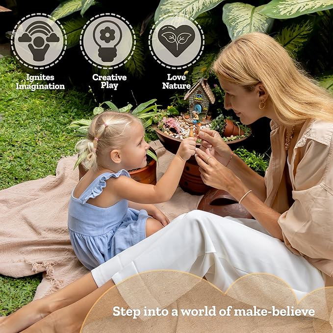 My Fairy Garden Kit – 11-Piece Fairy House Set - 7.1" High Fairy House for Outside with Open Door & Solar Light, Fairy & Dog Figurines, Mushrooms & Miniature Accessories – Outdoor Decor Gift