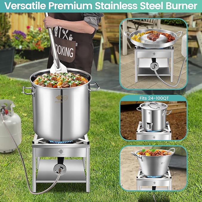 ARC 84QT Stainless Steel Seafood Boil Pot with 200,000BTU Propane Burner, w/Basket for Outdoor Deep Fryer, Large Cooking Pot for Turkey Fryer, Crab, Crawfish, Shrimp, Lobster Boiling Stock Pot