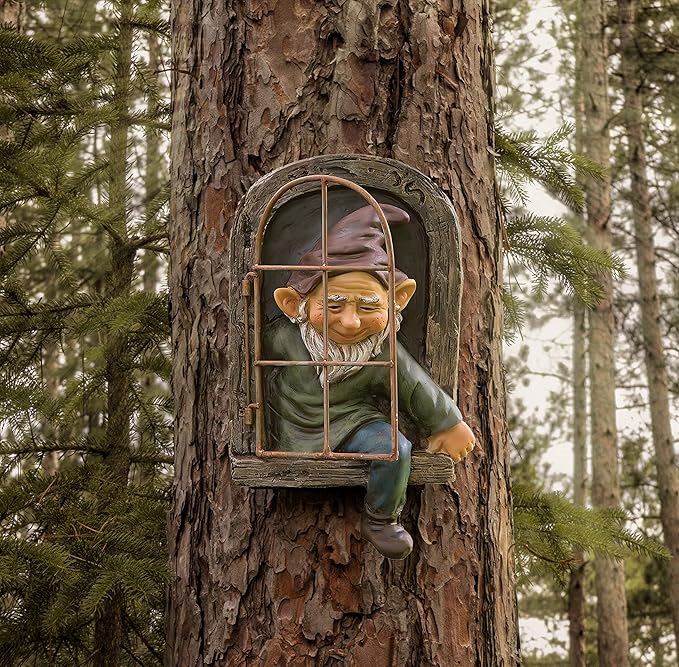 coolboy Outdoor Gnome Garden Decorative-12 Inch Elf Out The Door Tree Hugger,Gnome Decorations for Home,Whimsical Dwarves Outdoor Ornament,Gnome Statue Figurines-Patio Yard Lawn Porch Decoration