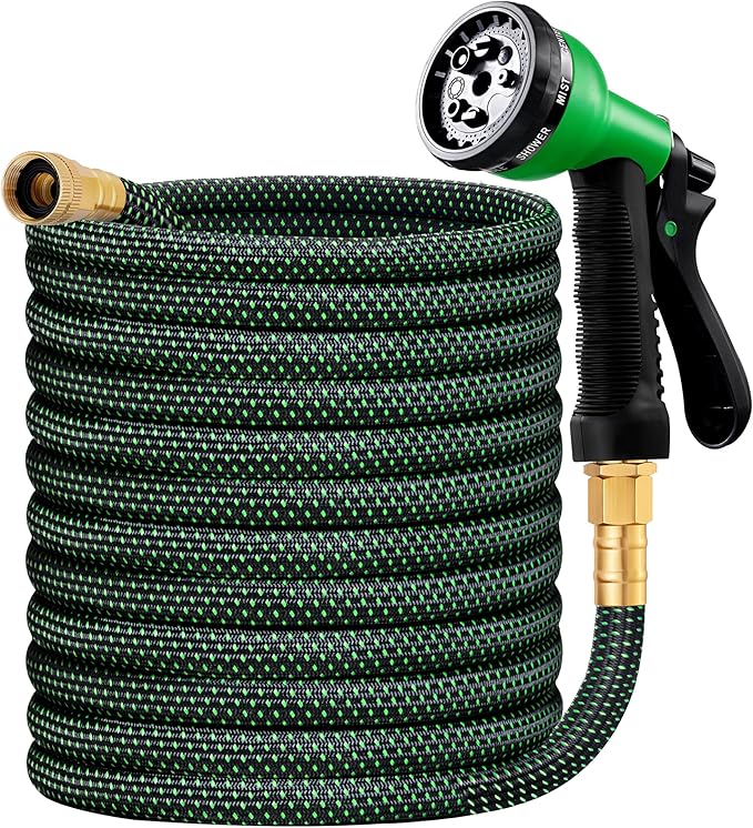 HBlife Garden Hose 25ft, Non Expandable Water Hose with 8 Watering Spray Nozzle, Flexible Lightweight Hose for Yard, Lawn, Car Wash and Outdoor (Black, 25FT)