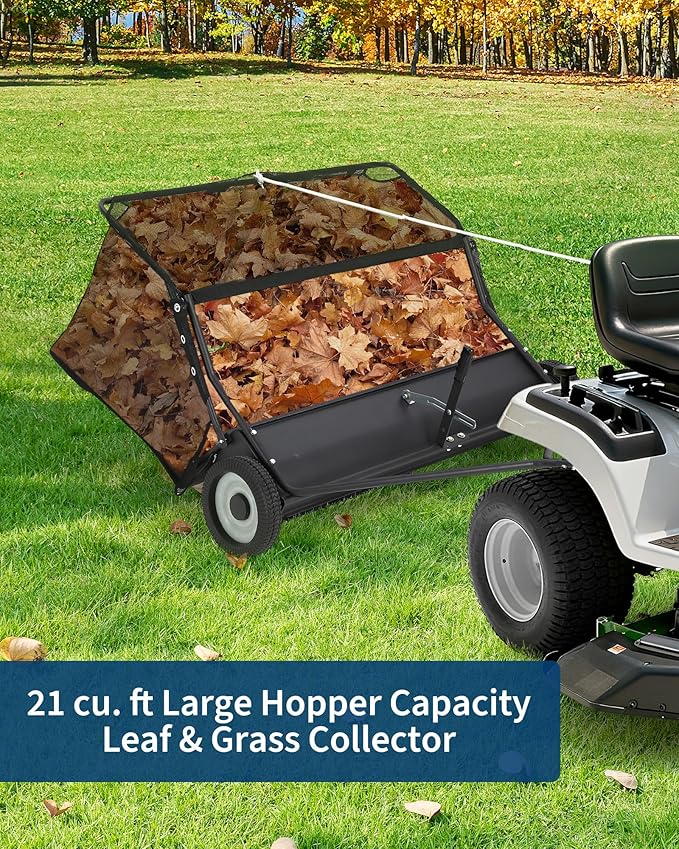 42" Lawn Sweeper Tow Behind, Heavy Duty Yard Sweeper Pull Behind with 21 Cu.Ft Large Hopper & Adjustable Sweeping Height, Universal Leaf Grass Collector for Tractor ATV UTV, Black
