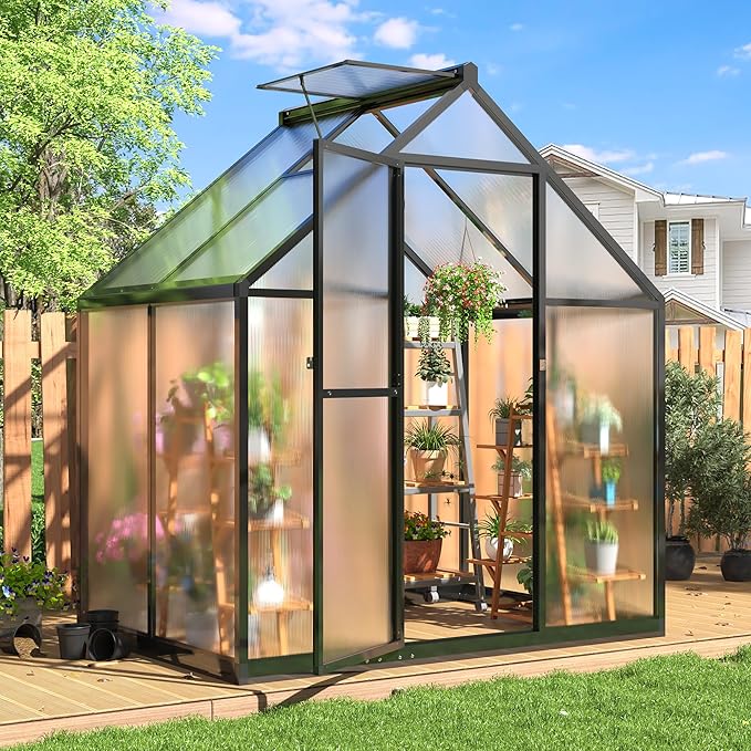 Polar Aurora 4x6 FT Greenhouse, Quick Aluminum Assembly Structure Polycarbonate Greenhouse, Walk-in Greenhouses for Outdoors with Ventilated Windows, Green Houses for Outside Backyard Garden