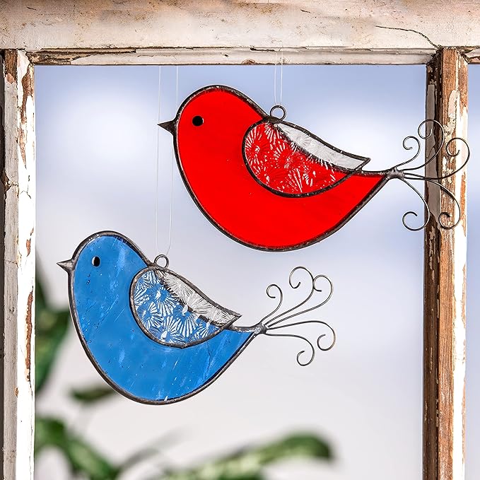 J Devlin Glass Red Bird Window Ornament Suncatcher 310