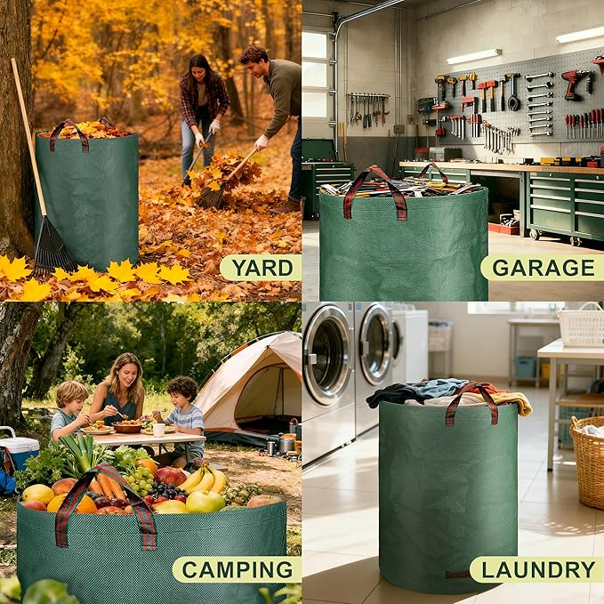 Reusable Leaf Storage Bag, 72 Gallon Large Capacity - Waterproof & Tear-Resistant Yard Waste Bag with Reinforced Handles