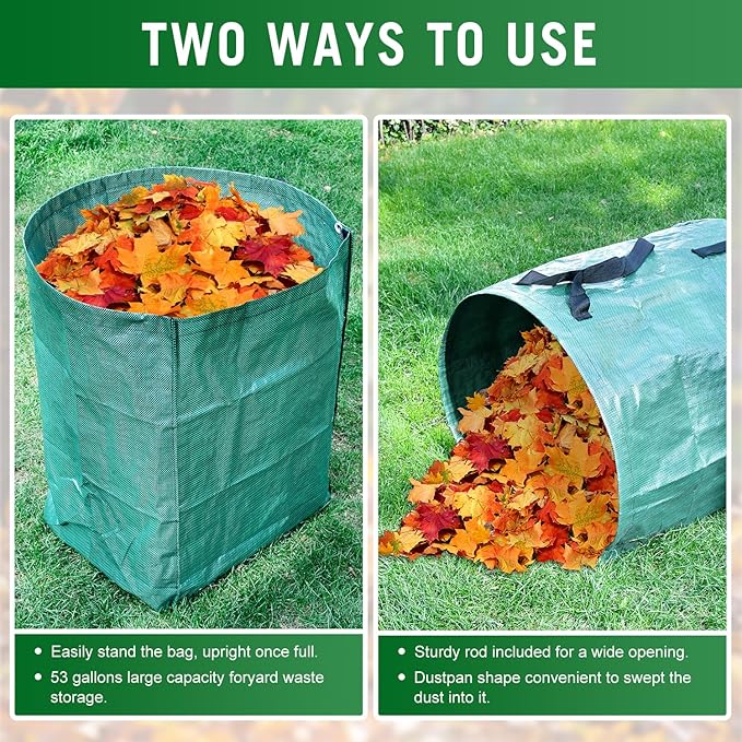 CAMPFIRE 2 Pack 53 Gallon Reusable Yard Waste Bags, Collapsible Dustpan-Type Garden Leaf Bags For Lawn Debris,Leaf Collector,Lawn And Leaf Trash Bags