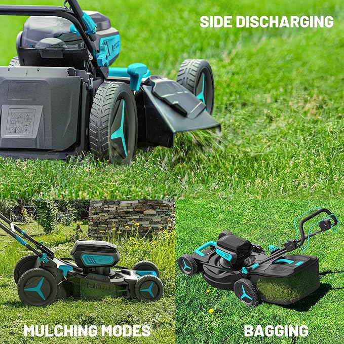 2 * 20V 21 inch Self-Propelled Lawn Mower Cordless, 3-in-1 Brushless Electric Lawn Mower with 6-Position Cutting Height Adjustment, 2 * 8.0Ah Battery & Dual Charger Included