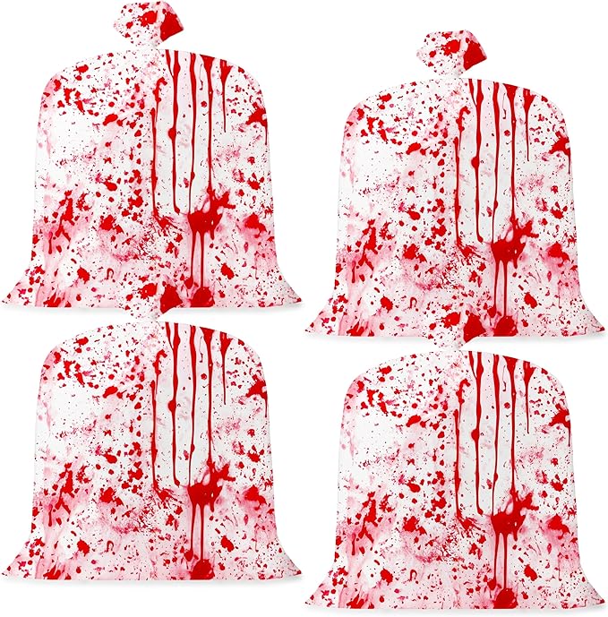 CNhoqc Halloween Lawn Leaf Bags - 16Pcs Halloween Bloody-Themed Thick Plastic Garbage Bags with Twist Ties, Fall Yard Leaf Trash Equiement, Reusable Plastic for Garden Outdoor Decorations Party Favor