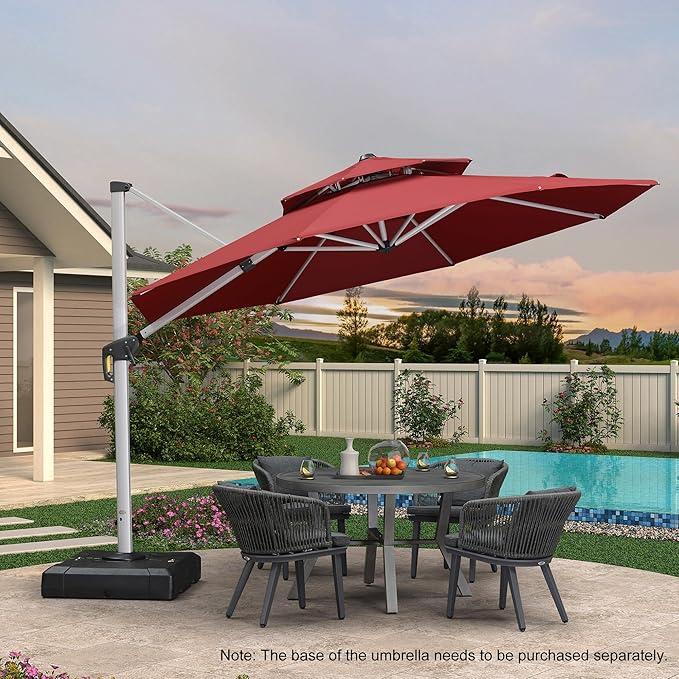 PURPLE LEAF 11 Feet Patio Umbrella Outdoor Round Umbrella Large Cantilever Umbrella Windproof Offset Heavy Duty Sun for Garden Deck Pool Patio, Terra