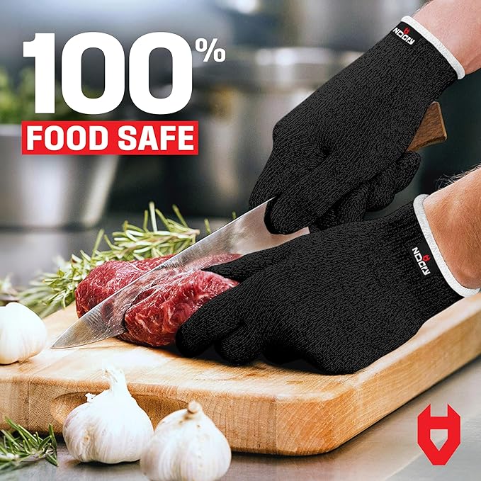 NoCry Premium Cut Resistant Gloves Food Grade — Level 5 Protection; Ambidextrous; Machine Washable; Superior Comfort and Dexterity; Lightweight — Perfect Cutting Gloves or Mandolin Glove