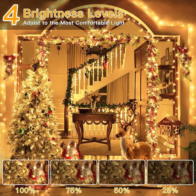 Ollny Christmas Lights Outdoor Waterproof, 1000LED 328FT Super Long String Lights with Remote 3 Timer, Plug in 8 Modes Fairy Light for Outside House Bedroom Xmas Decorations, Warm White