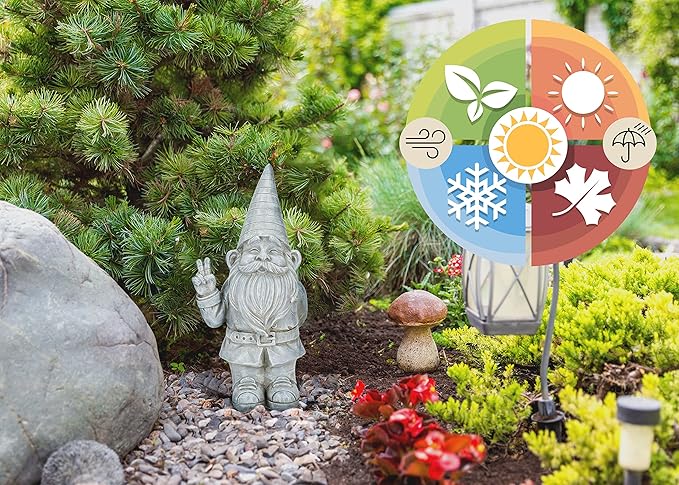 NAT & JULES Gnome 12 inch Resin Stone Garden Statue (Peace Gnome)