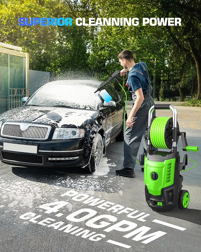 Pressure Cleaner, Portable Power Cleaner with 4 QC Nozzles and Soap Bottle, Cleaner Machine for Cars/Home/Driveways/Patios/Decks/Fences
