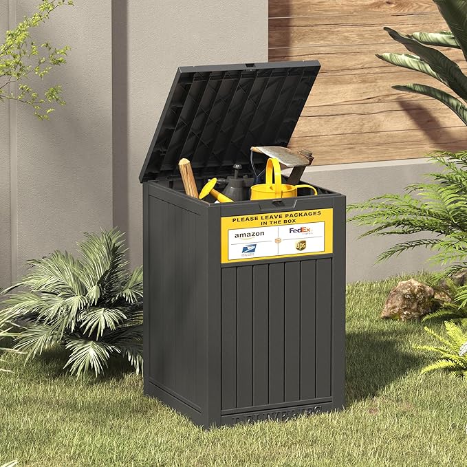 Package Delivery Box for Outside with Sign, 48 Gallon Storage with Lockable Secure, Large Double Wall Resin Outdoor Package Delivery Waterproof
