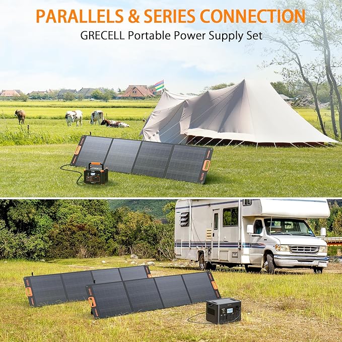 GRECELL Portable Power Station 2400W with 2*200W Foldable Solar Panel, 1843Wh LiFePO4 Solar Generator with 2 PD100W, 4 2400W AC Outlets, UPS Backup Battery for Home Emergency CPAP Outdoor Camping RV