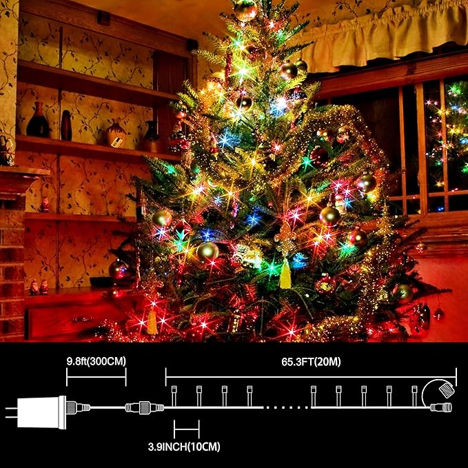 66ft Christmas Decorative Mini Lights, 200 LED Transparent Wire Fairy Starry String Lights Plug in, 12 Lighting Modes for Outdoor Xmas Tree Wedding Party Decoration (Warm and Multicolor)
