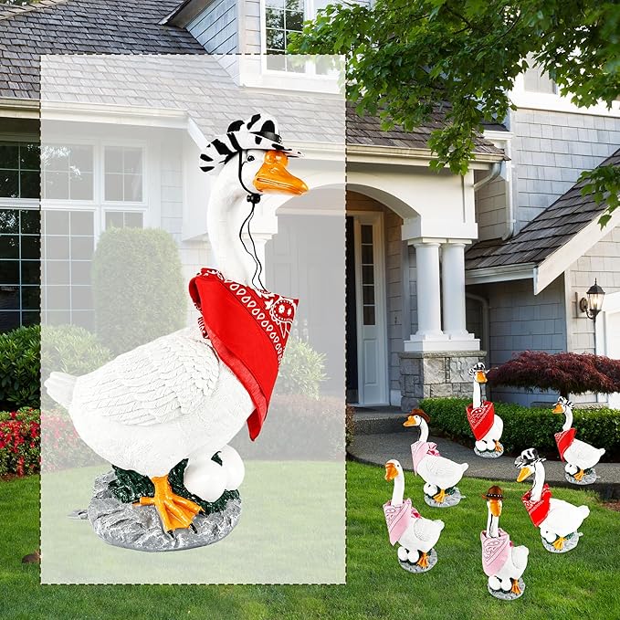 4 Pcs Western Cowboy Porch Goose Outfits Funny Porch Goose Cowboy Hat and Bandana for Outdoor Garden Patio Yard Lawn Goosey Statue Decor