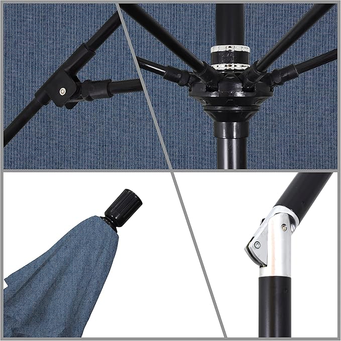 California Umbrella 9' Round Aluminum Pole Fiberglass Rib Market Umbrella, Crank Lift, Collar Tilt, Black Pole, Sunbrella Spectrum Mist