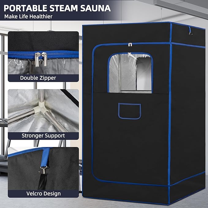 Portable Sauna, Full Size, Steam Tent Sauna Box with 3.0L Steamer, Remote Control, Folding Chair, 9 Levels