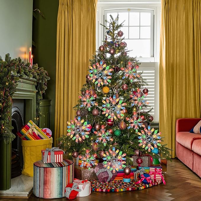 Dazzle Bright Christmas Snowflake Lights Outdoor,100 Count 8.5FT Connectable Waterproof Christmas Icicle Lights with 6 Drops Plug in for Indoor Xmas Yard Home Decorations (Multi-Colored)