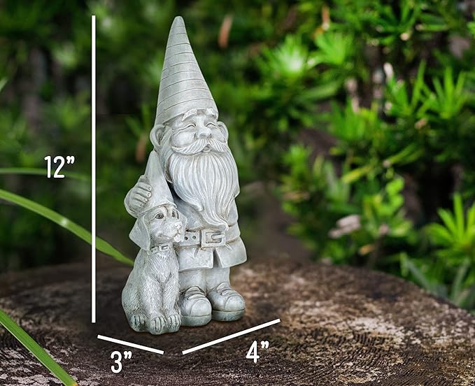 NAT & JULES Gnome 12 inch Resin Stone Garden Statue (Gnome and Dog)