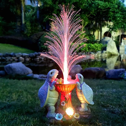 Solar Turtle Garden Statues with LED Lights, Resin Turtles Figurine Outdoor Decorations Colour Changing Optical Fiber Solar Light, Outside Art Decor for Lawn,Yard, Unique Housewarming Gifts