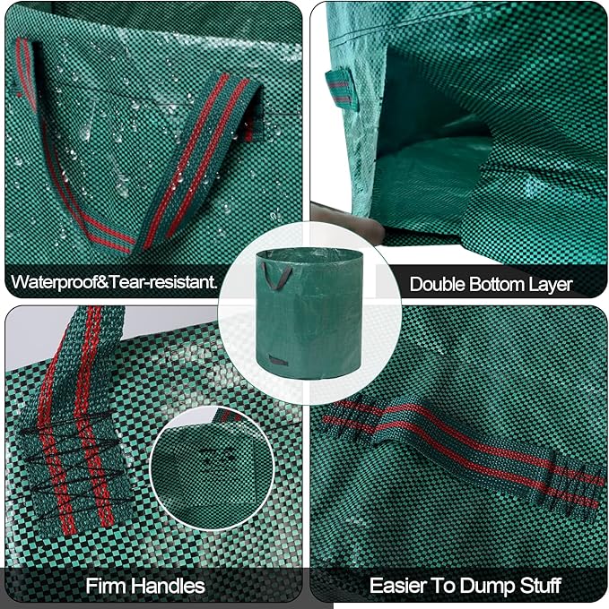 3 Pack 137 Gallons Reusable Yard Waste Bags with Double Bottom Extra Large Leaf Lawn Bags Reusable Heavy Duty With 4 Handles Garden waste Bags Containers for Debris Grass Clipping
