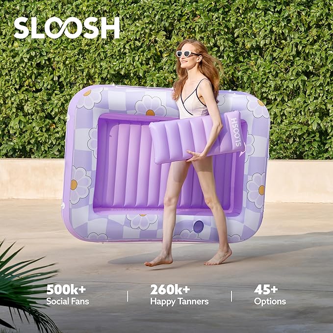 SLOOSH Inflatable Tanning Pool Lounger Float, 70" x 46" Pool Floats Adult with Pillow, 4 in 1 Suntan Tub Raft Floatie,Sunbathing Bed Lounge for Water Blow Up Ball Pit Party Gifts