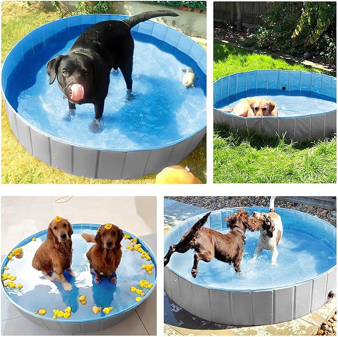 Yaheetech Foldable Dog Pool Collapsible Hard Plastic Dog Swimming Pool Portable Pet Pools Doggie Wading Pool Bath Tub for Puppy Small Medium Large Dogs, 55 x 12 Inches Gray