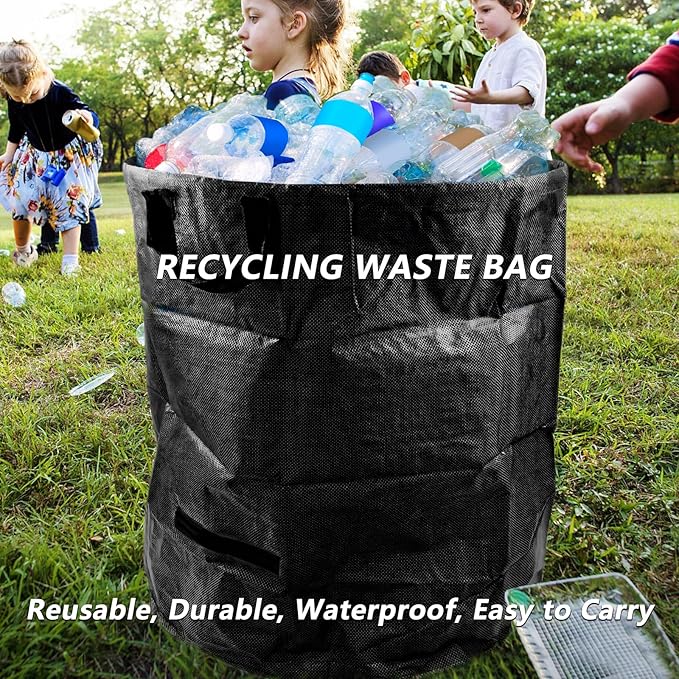 2 Pack 32 Gallon Reusable Yard Waste Bags (Green + Black), Collapsible Heavy Duty Lawn & Leaf Bags with Reinforced Handles for Leaf Collection, Yard Cleanup, Storage