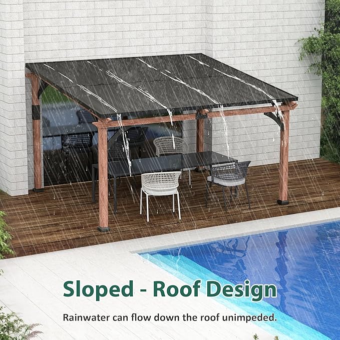Macrout 10'x12' Outdoor Gazebo, Heavy Duty Pergola with Sloped Metal Roof and Aluminum Frame, Permanent Gazebos for Patio, Decks, Backyard, Garden, 4718 (10'x12')