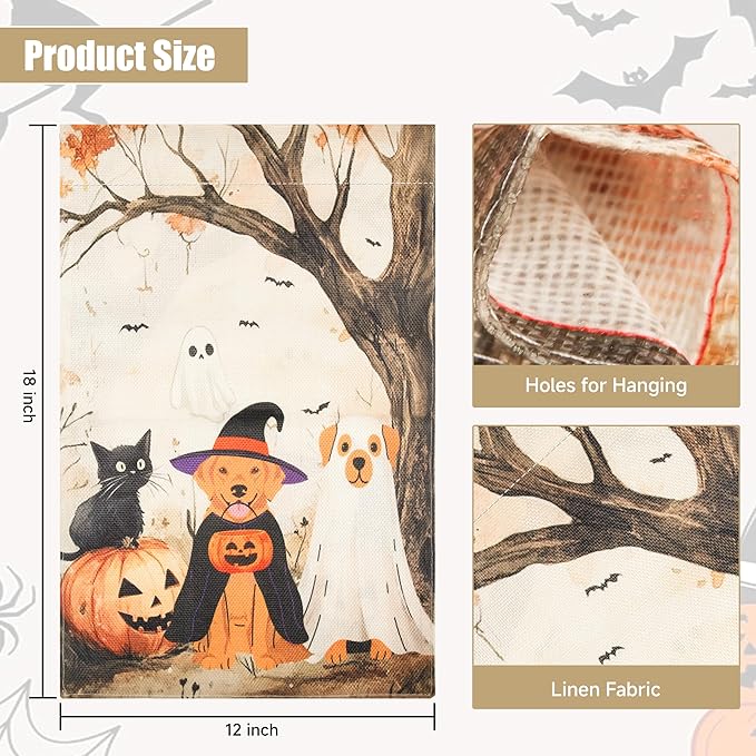 Halloween Garden Flag - Halloween Decorations Outdoor, Yard Flag for Outdoor Holiday Home Decor, Double Sided 12x18 Inch - Cat & Dogs