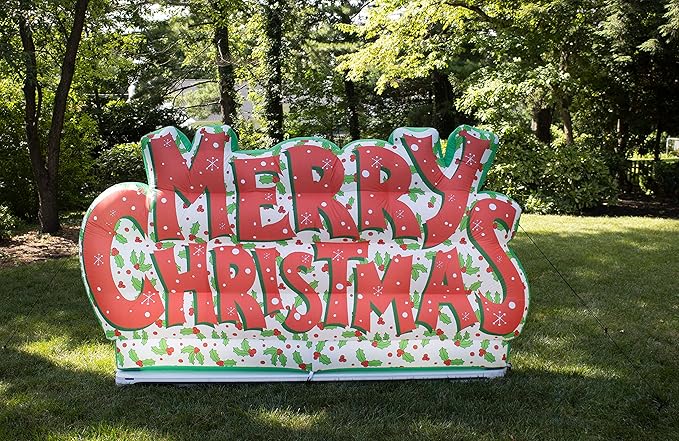 Rasta Imposta 9 Foot Merry Christmas Inflatable Yard Decoration Lawn Sign with Bright LED Lights Outdoor Weather Resistant - 9 x 5 FT Tall