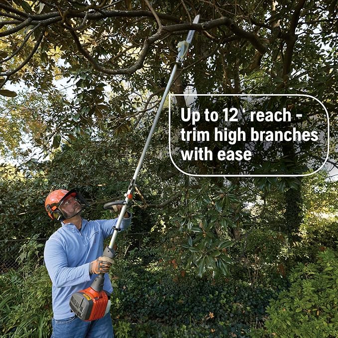 Husqvarna 122LKP Gas Pole Saw, Multi-Purpose Tool with Pole Saw Attachment, Equipped with X-CUT Chain, 12-foot Reach Cuts Limbs up to 8 Inches Thick, 21.7CC