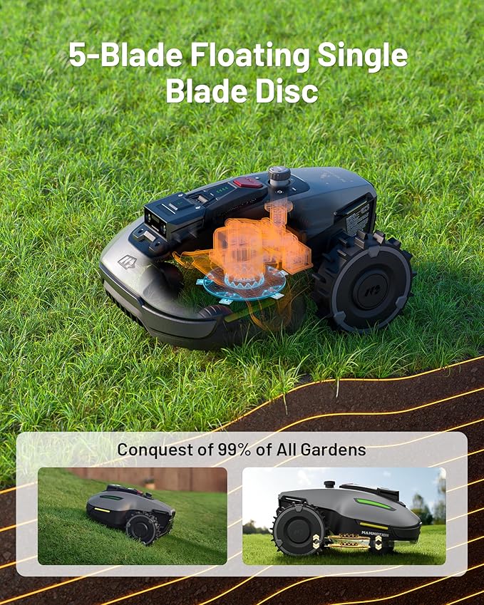 Mammotion YUKA Mini 700 Robot Lawn Mower for 0.17 Acre, Max.0.35 Acre, UltrasenseAI Vision+ RTK, Auto Mapping, 45% Slope,Perimeter Wire Free, Cutting Height 0.8''~2.4'', 7 Mowing Zones Management