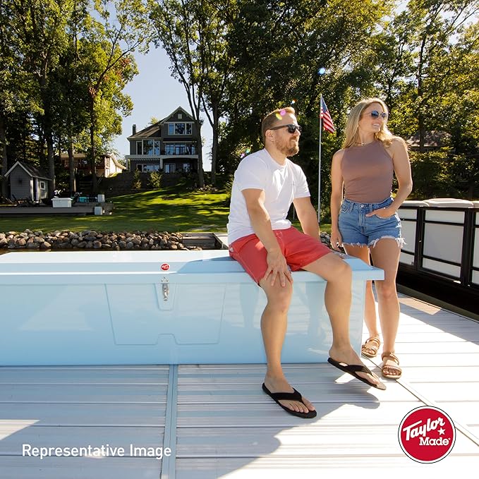 Taylor Made Stow N’ Go Fisherman’s Fiberglass Dock Box, Extra Large (24" H X 95" W X 22" D), Ice Blue, Smooth Interior Finish, Lockable Latch, Stainless-Steel Hardware - 83560IB