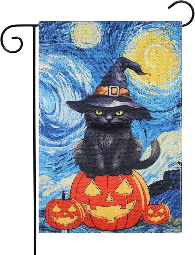 Halloween Garden Flag - Halloween Decorations Outdoor, Yard Flag for Outdoor Holiday Home Decor, Double Sided 12x18 Inch - Black Cat