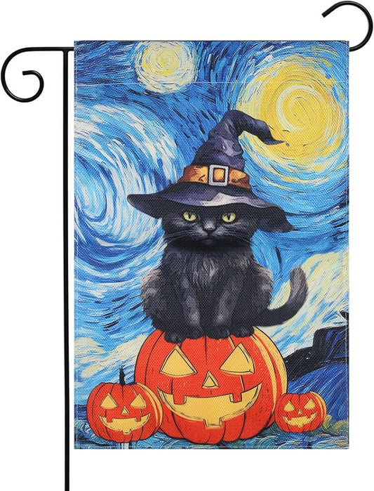 Halloween Garden Flag - Halloween Decorations Outdoor, Yard Flag for Outdoor Holiday Home Decor, Double Sided 12x18 Inch - Black Cat