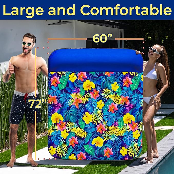 JAMBO Pool Floats, Extra Large Fabric Pool Float, Comfortable Oversized Pool Floats for Adults, Heavy Duty Pool Air Mattress, Inflatable Lounge Raft, Tanning Pool Lounger, Tanning Chair, Pool Toys